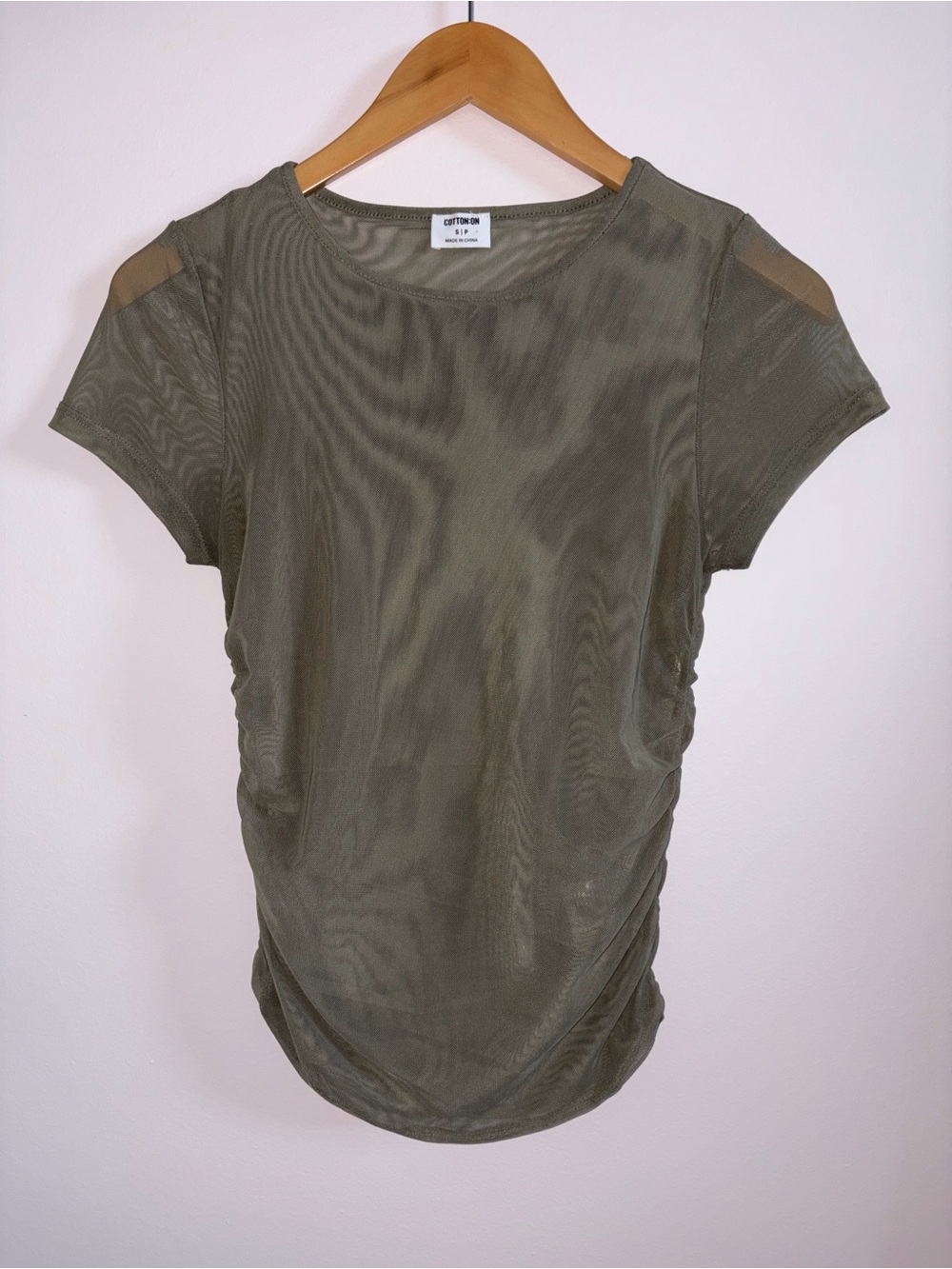Olive Green Mesh Short Sleeve Top